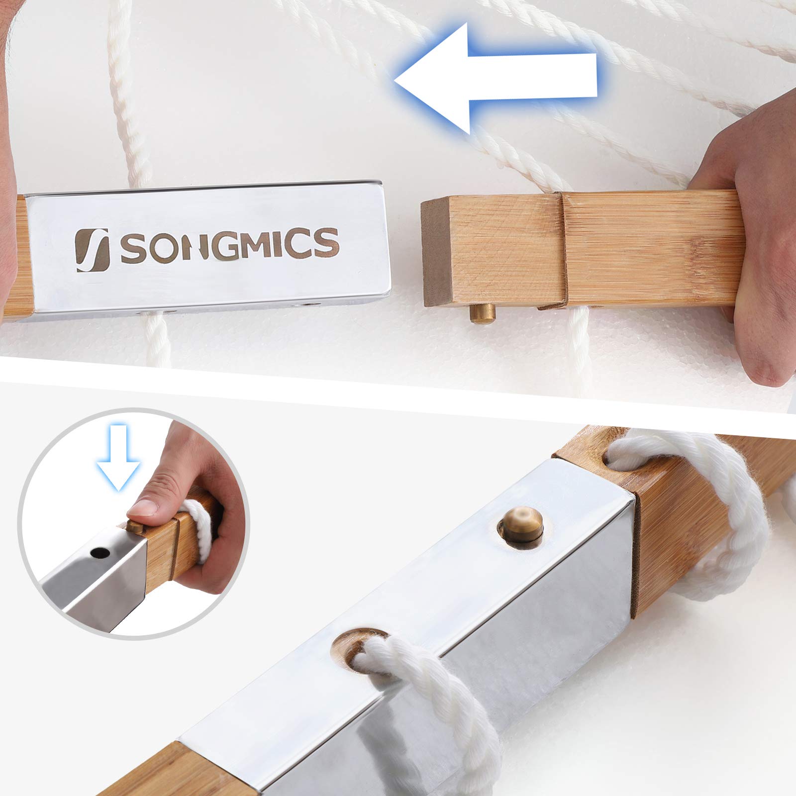 SONGMICS Quilted Double Hammock with pillow in use