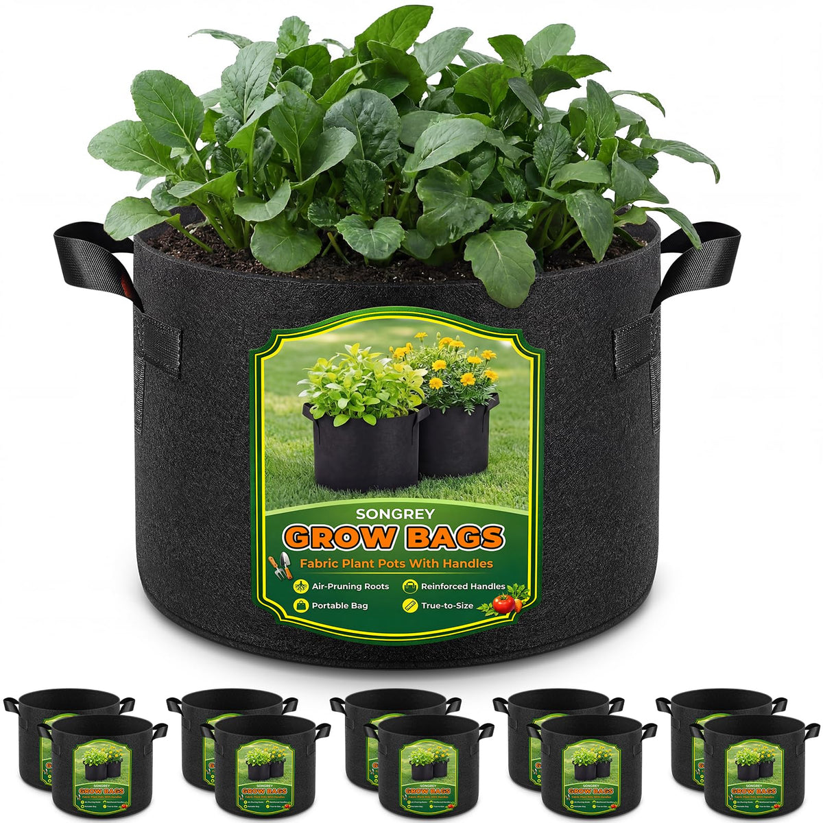 Songrey 10 Gallon Grow Bags, black fabric with handle