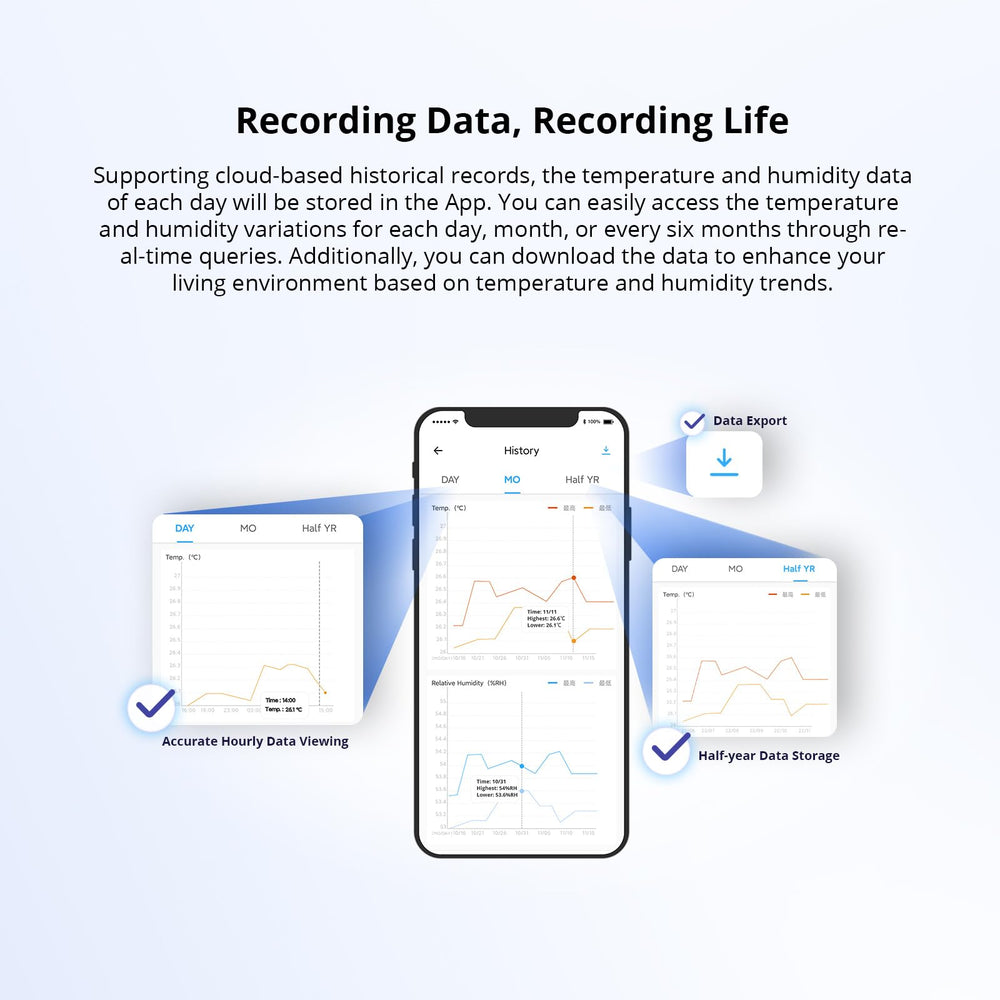 SONOFF SNZB-02P sensor with smartphone app interface