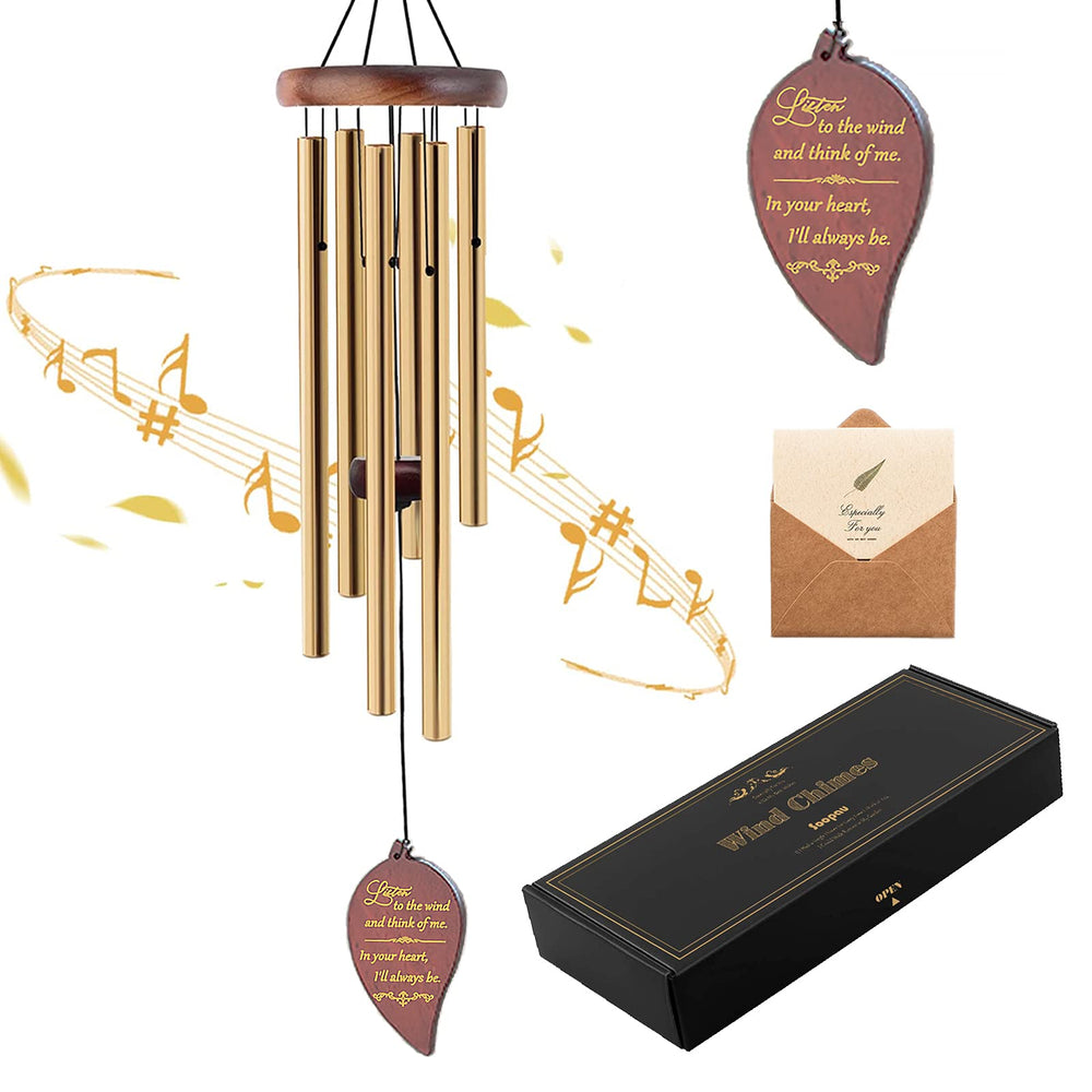 Soopau 30-inch Wooden Sympathy Wind Chimes, golden leaf design