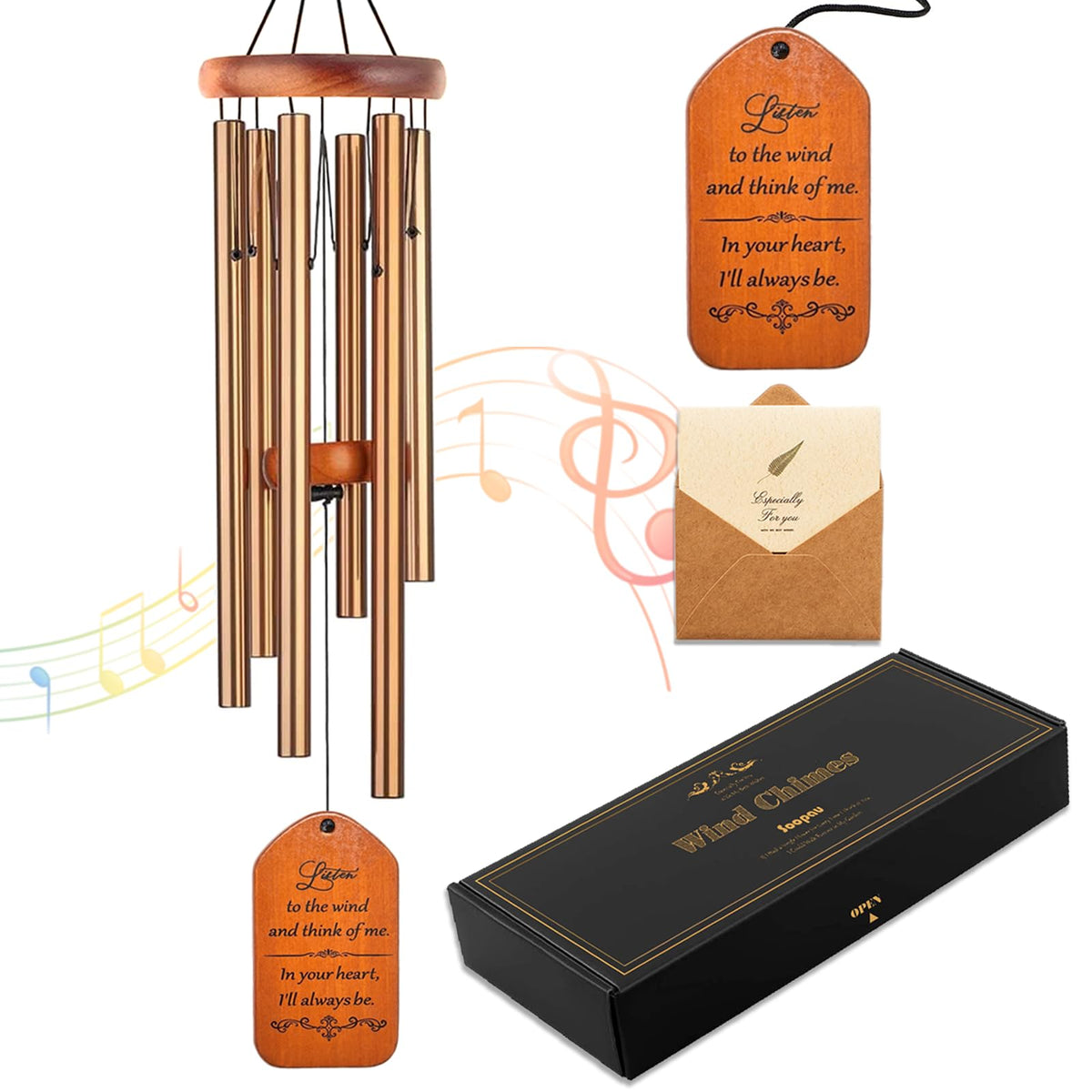 Soopau 30-inch Wooden Sympathy Wind Chimes in golden colour