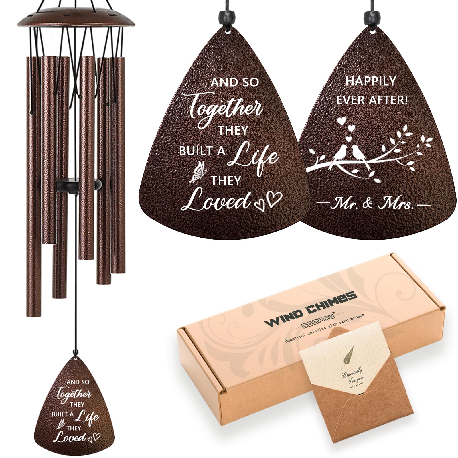 Soopau 32-inch bronze wind chimes front view with antique design