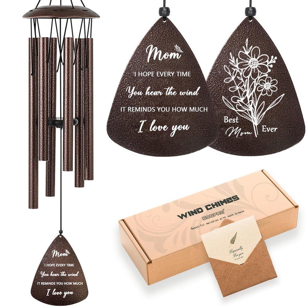 Soopau 32-inch bronze wind chimes front view with engraving