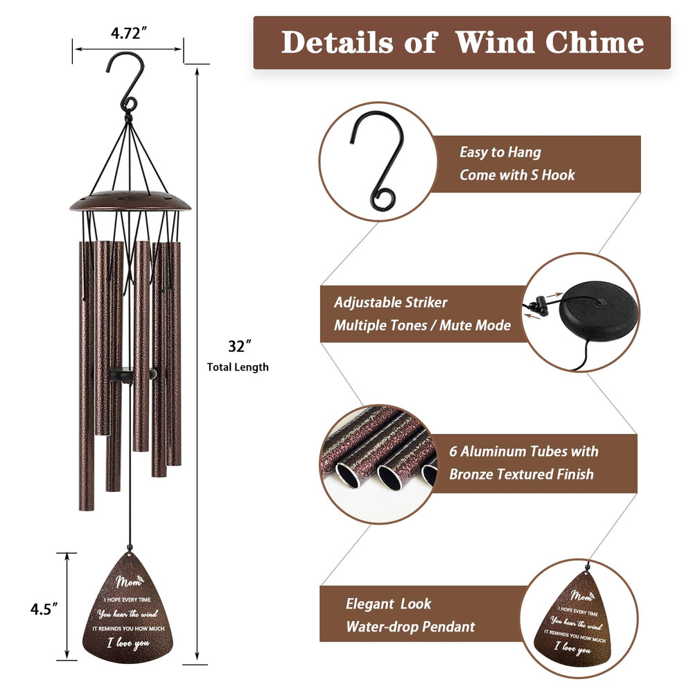 Soopau wind chimes with natural lighting highlighting their bronze finish