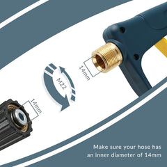 Sooprinse High Pressure Washer Gun side view showing the M22-14 inlet fitting