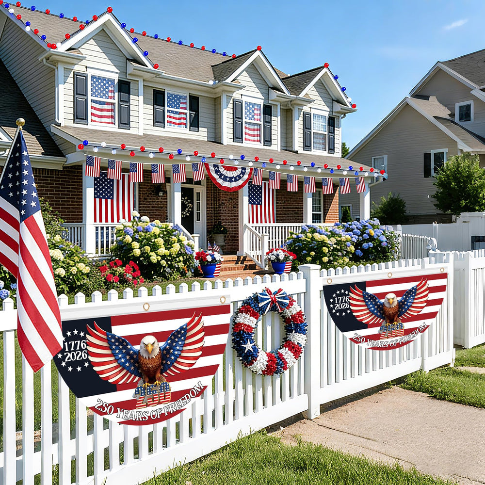 Sophena 4x2 feet USA Bunting Flag hanging on a porch