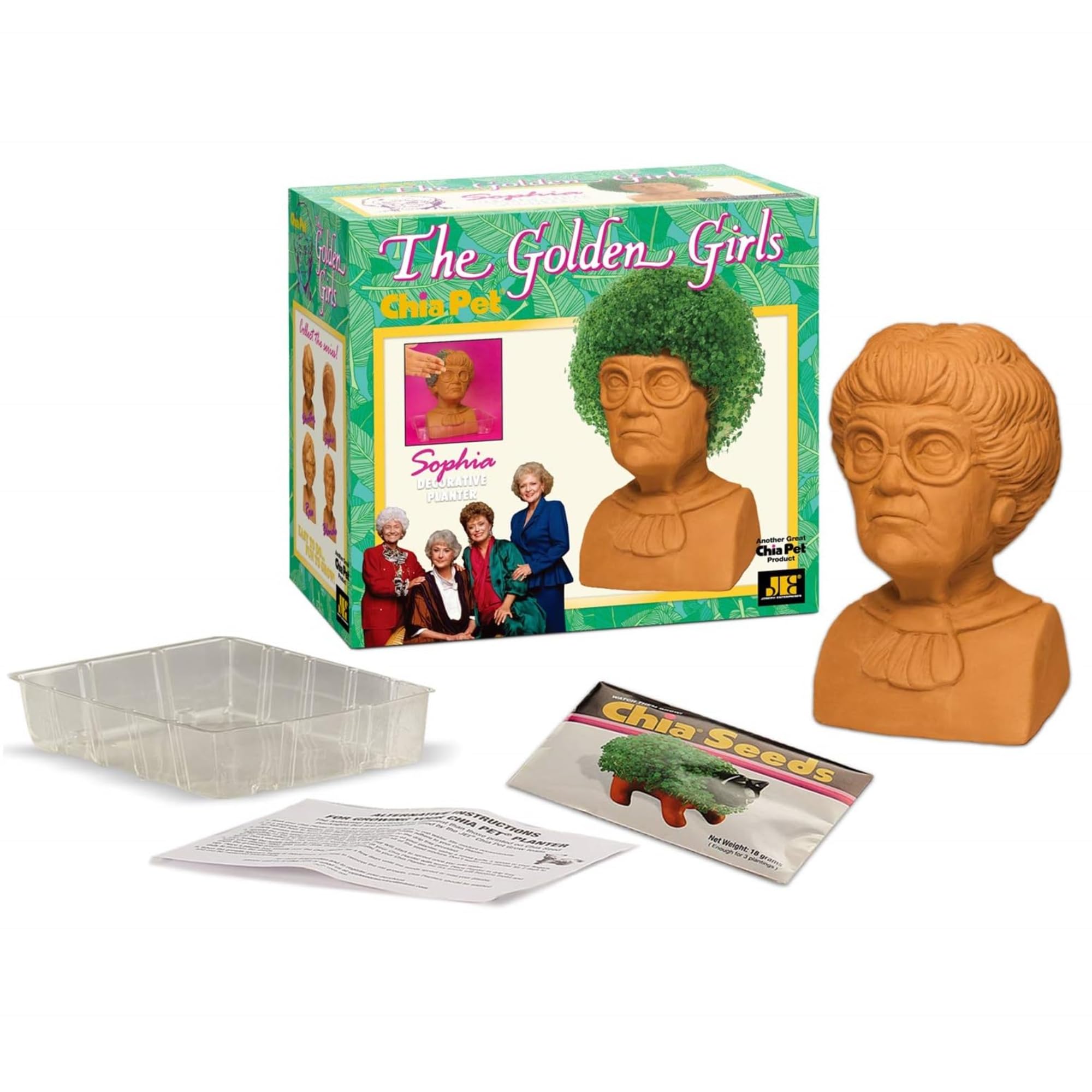 Sophia Chia Pet with chia seeds and drip tray