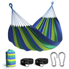 Sorbus Brazilian Double Hammock front view in blue and green stripes