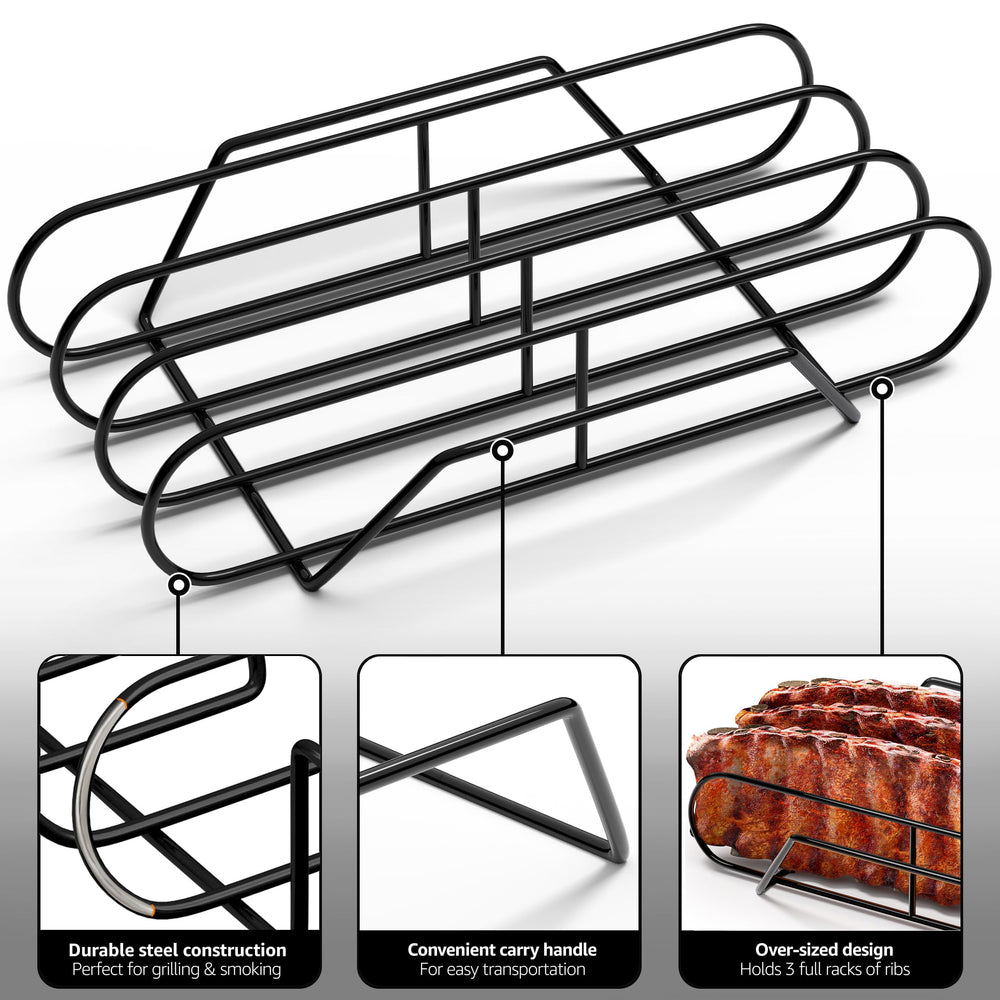 Sorbus Rib Rack placed on a charcoal grill