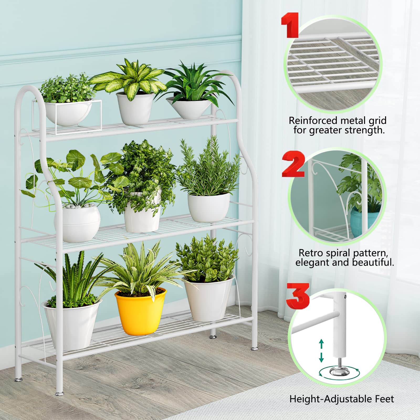 SORCEDAS 3 Tier Metal Plant Stand close-up of finish