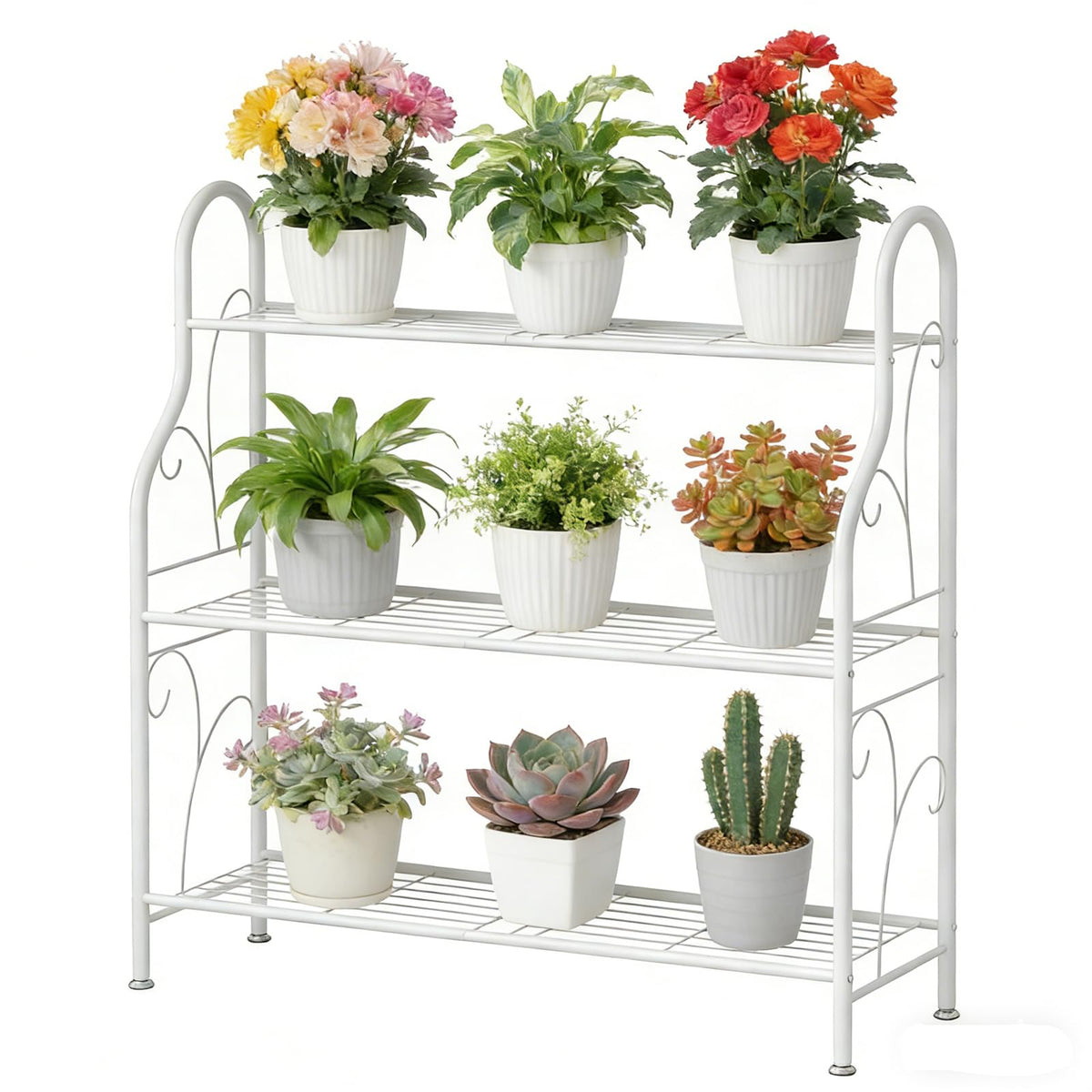 SORCEDAS 3 Tier Metal Plant Stand white model front view