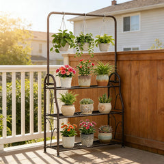 SORCEDAS plant stand showcasing 12 pots of flowers