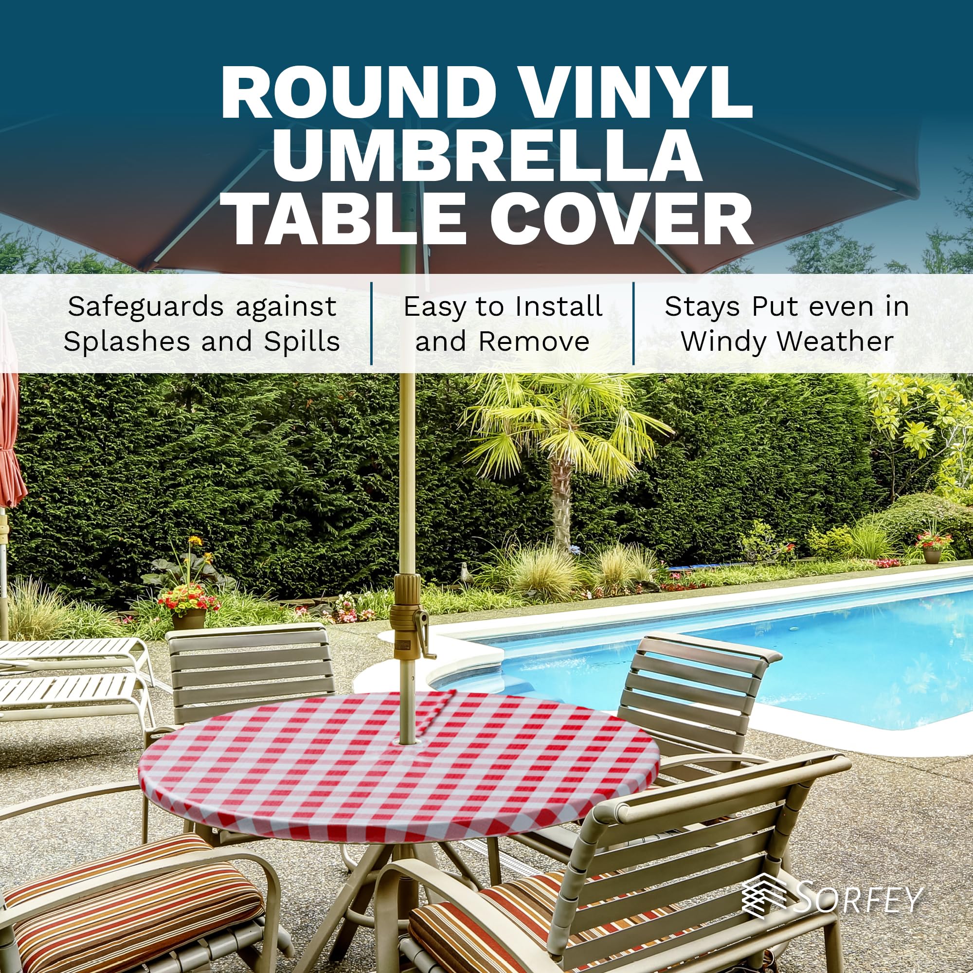Sorfey 42" round tablecloth on a picnic table outdoors
