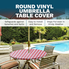 Sorfey 42" round tablecloth on a picnic table outdoors