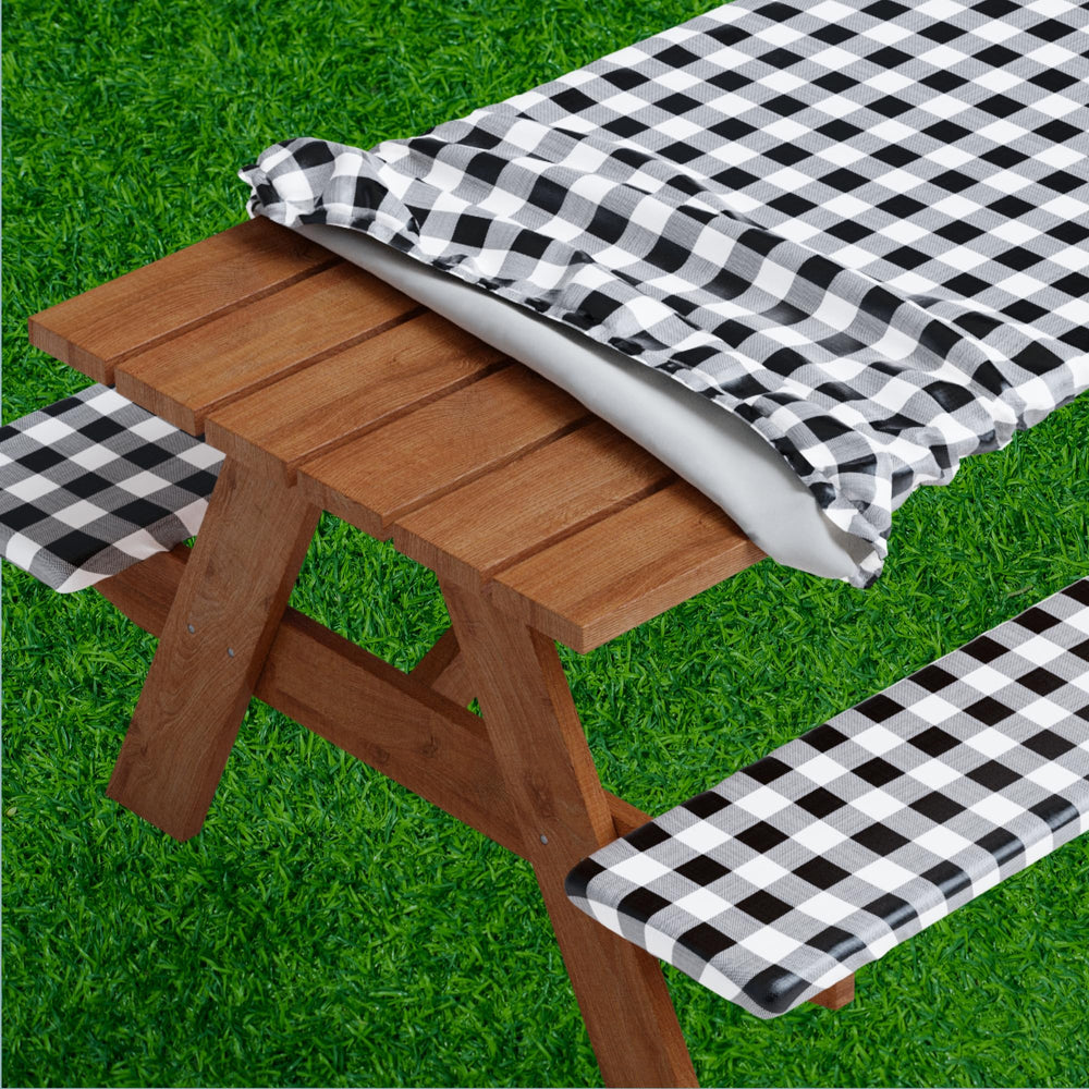 Sorfey Picnic Table Cover front view, checked black design