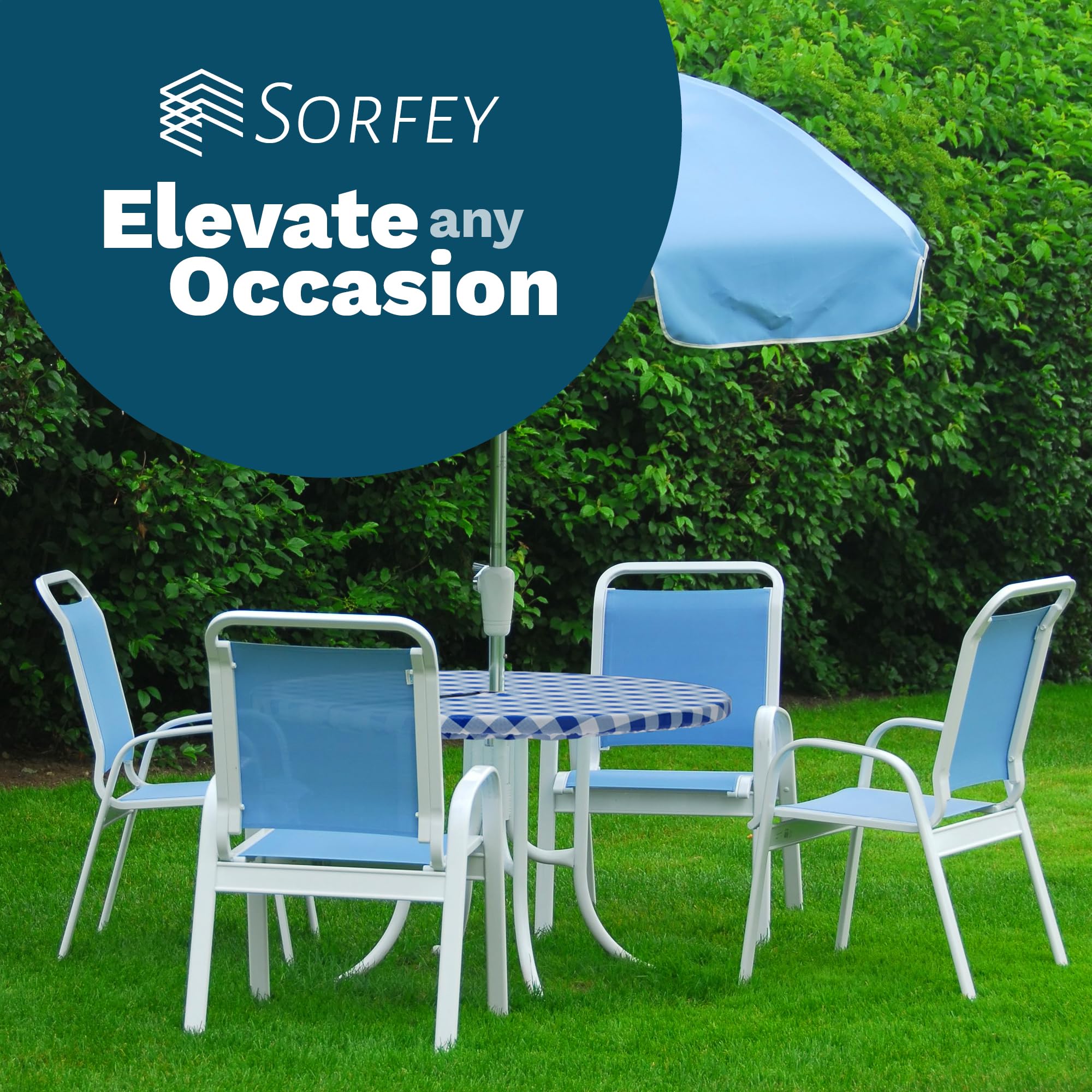 Sorfey Vinyl Tablecloth displayed with measuring tape for size reference