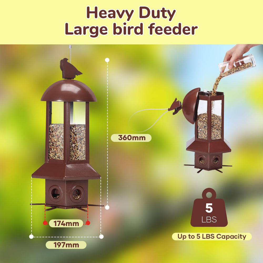 Sorflife bird feeder hanging from a tree with birds feeding