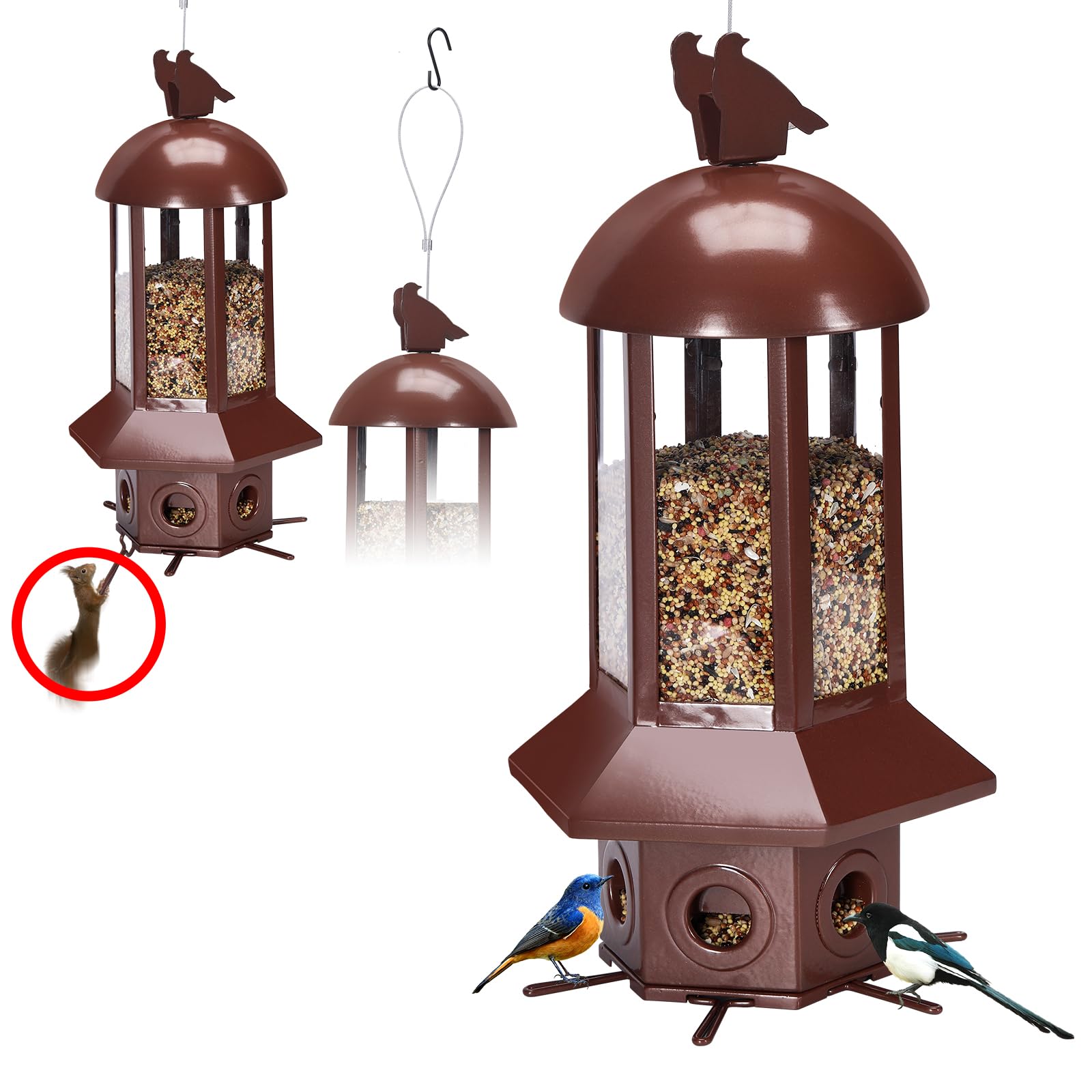 Sorflife squirrel proof bird feeder front view in brown
