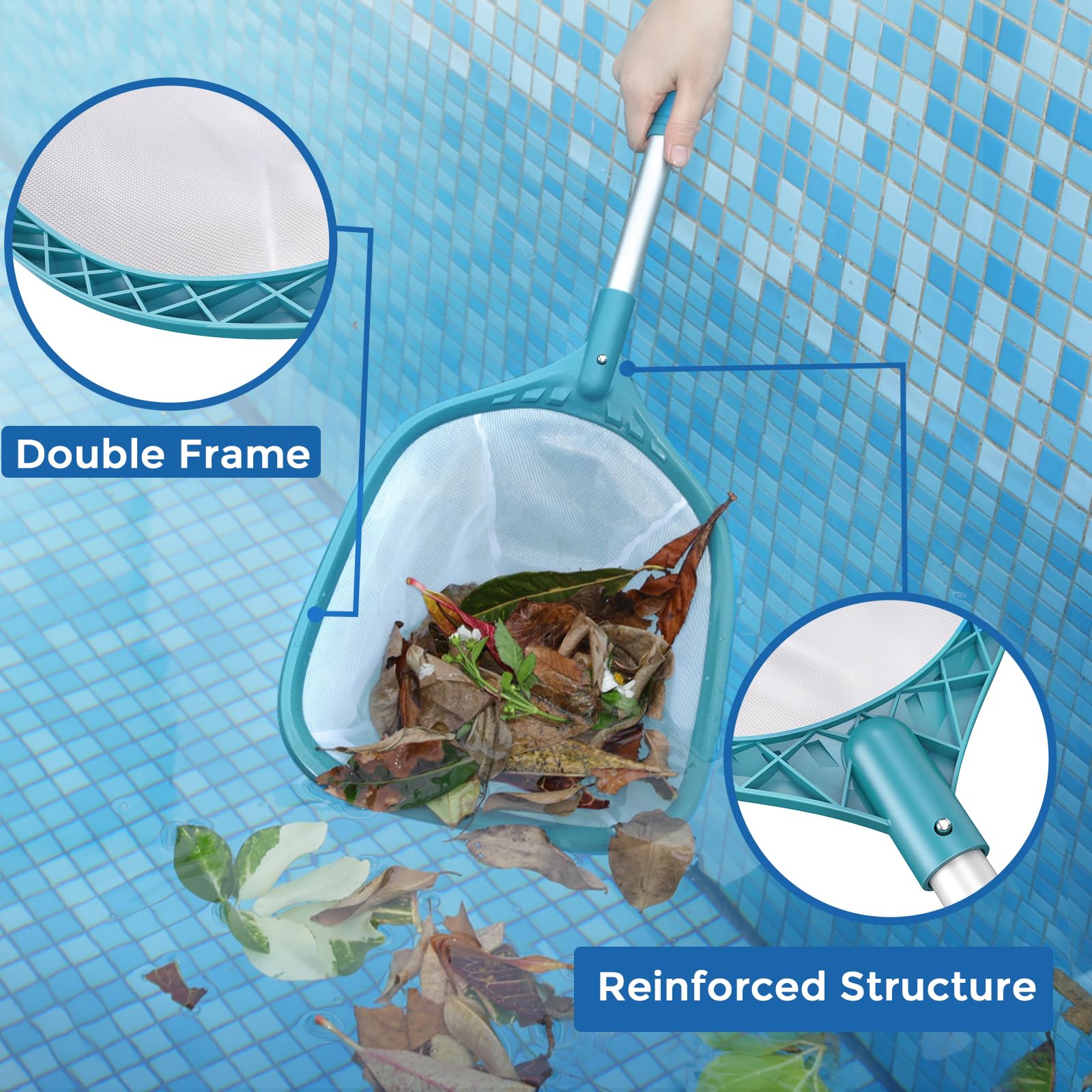 SORSWEET Pool Skimmer Net in action scooping debris from a pool