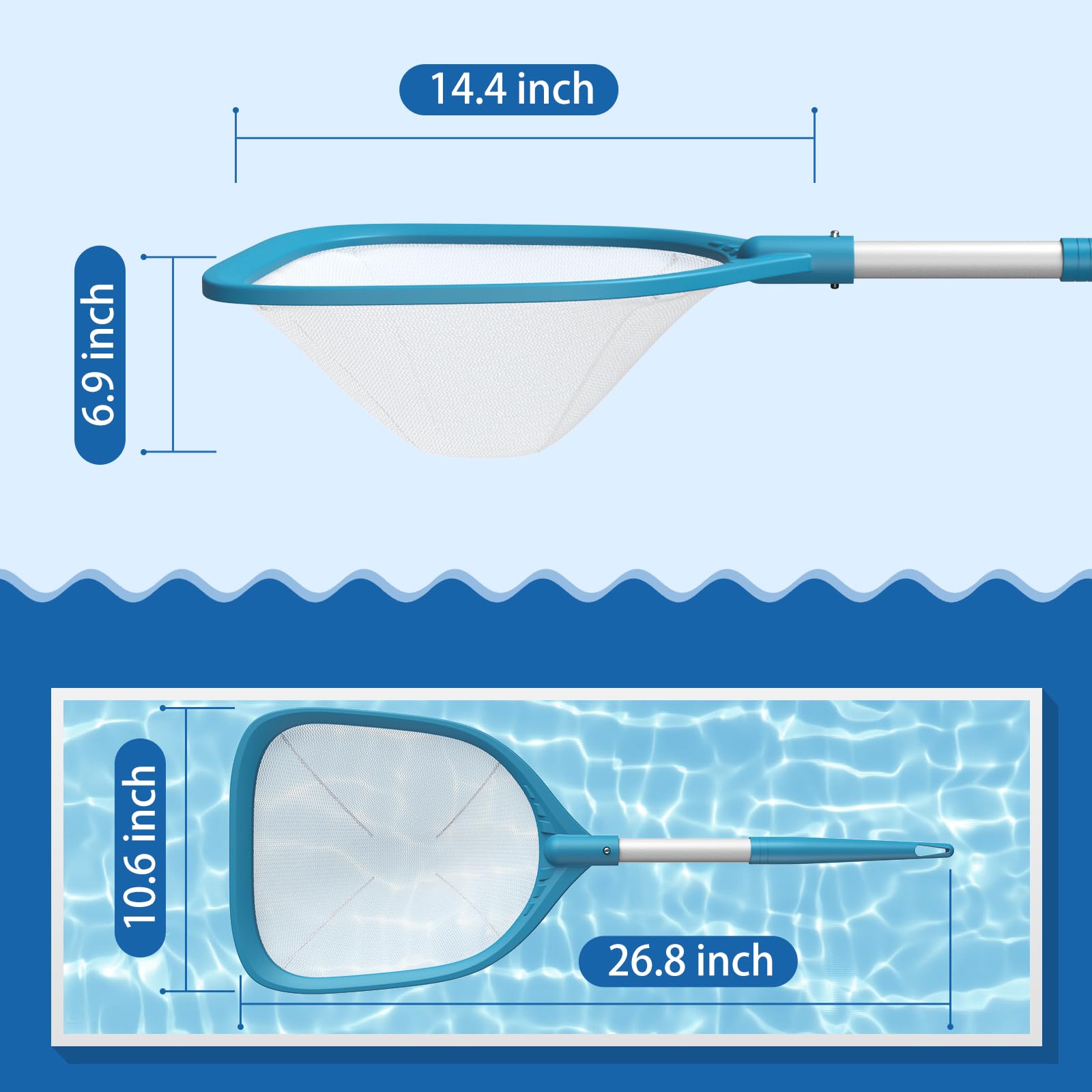 SORSWEET Pool Skimmer Net side view showing aluminum pole