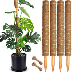 Soupiar 4 Pack 22 Inch Moss Poles with jute rope and stakes
