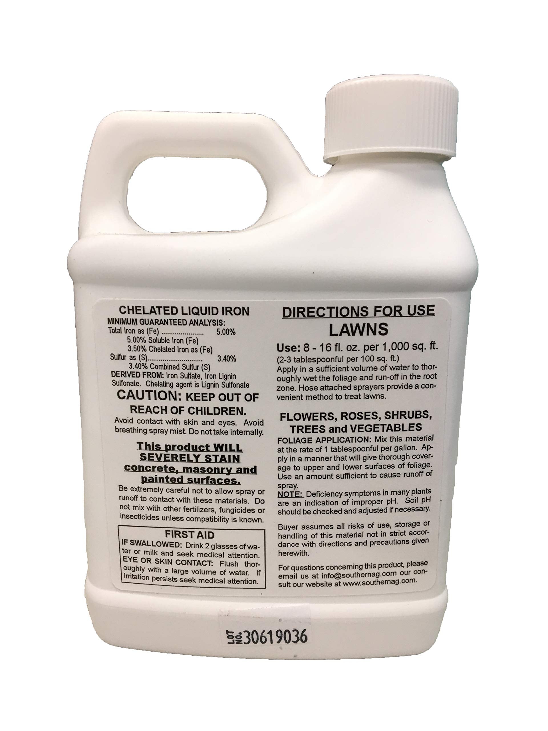 Southern Ag Chelated Liquid Iron 16oz bottle side view with label