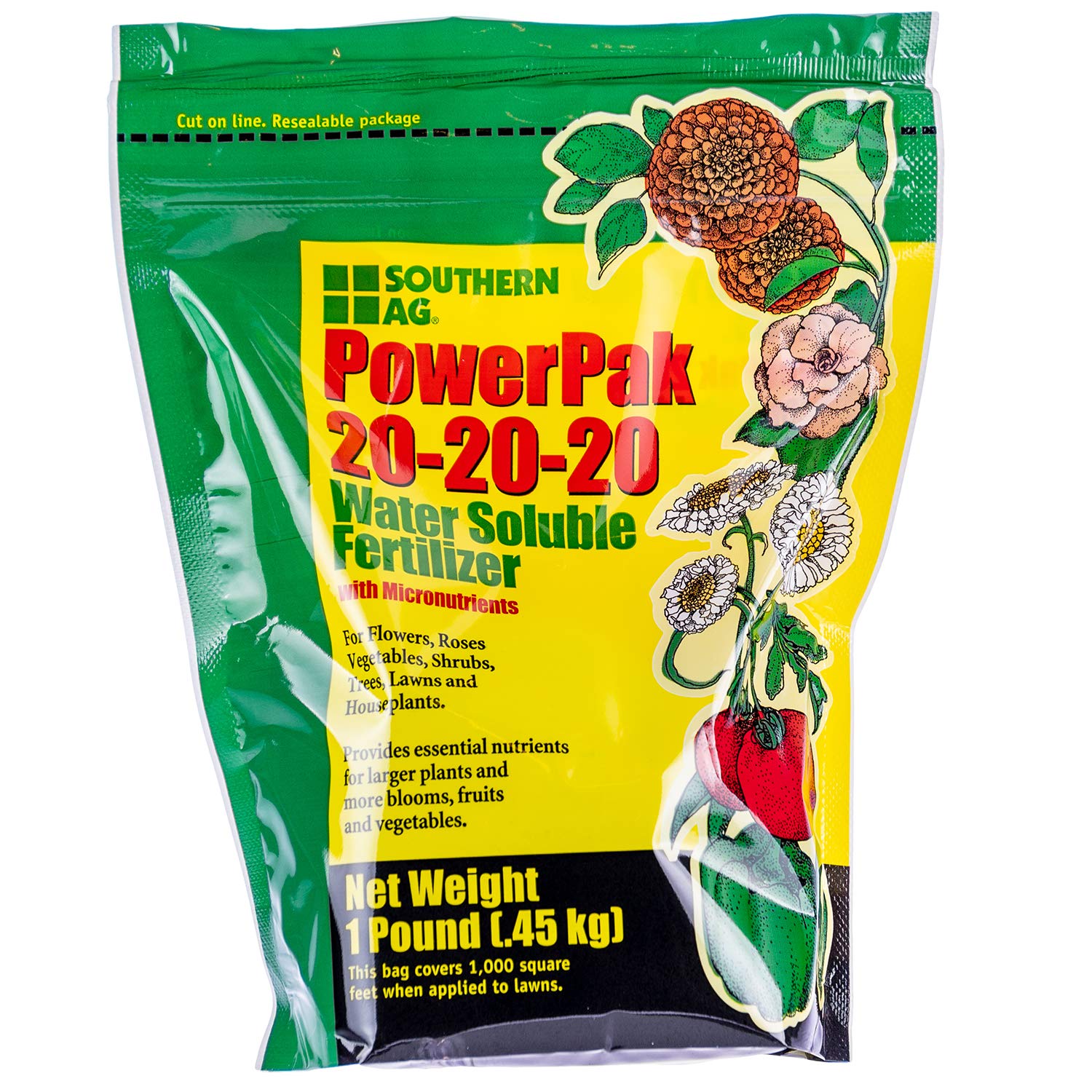 Southern Ag PowerPak 20-20-20 Water Soluble Fertilizer 1 LB package front view
