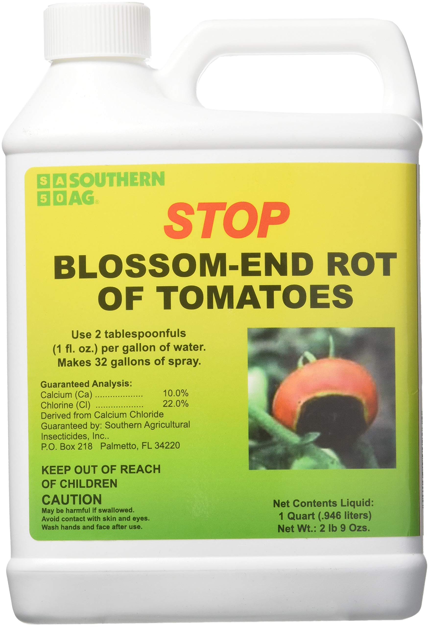 Southern Ag Stop Blossom-End Rot 32oz clear blue/green liquid fertilizer bottle front view