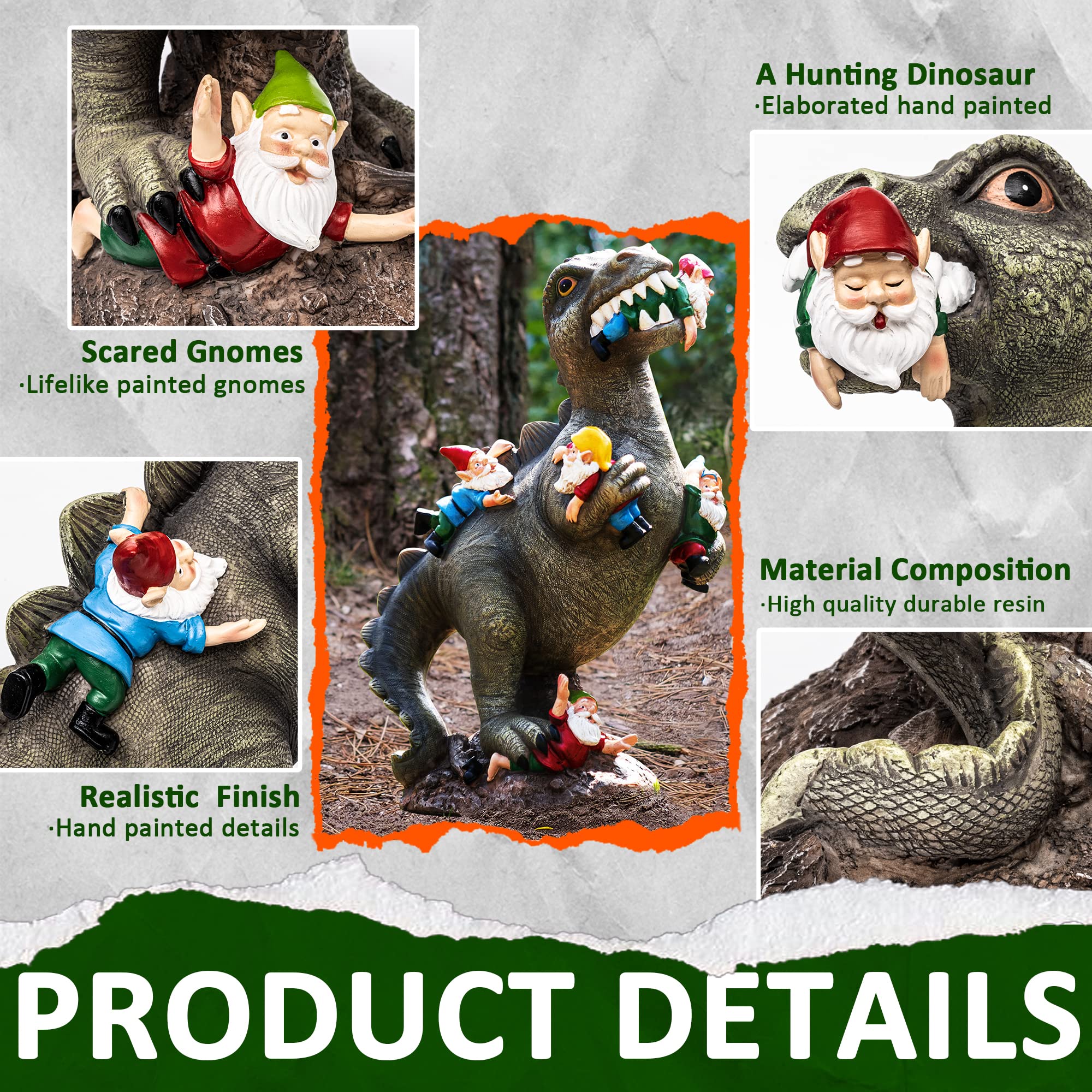 SOWSUN Dinosaur Gnome Statue side view