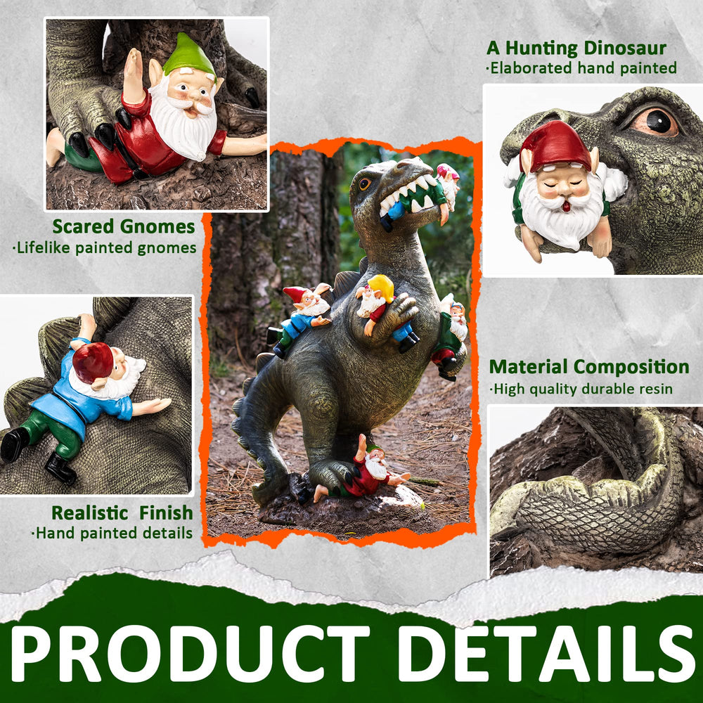 SOWSUN Dinosaur Gnome Statue side view