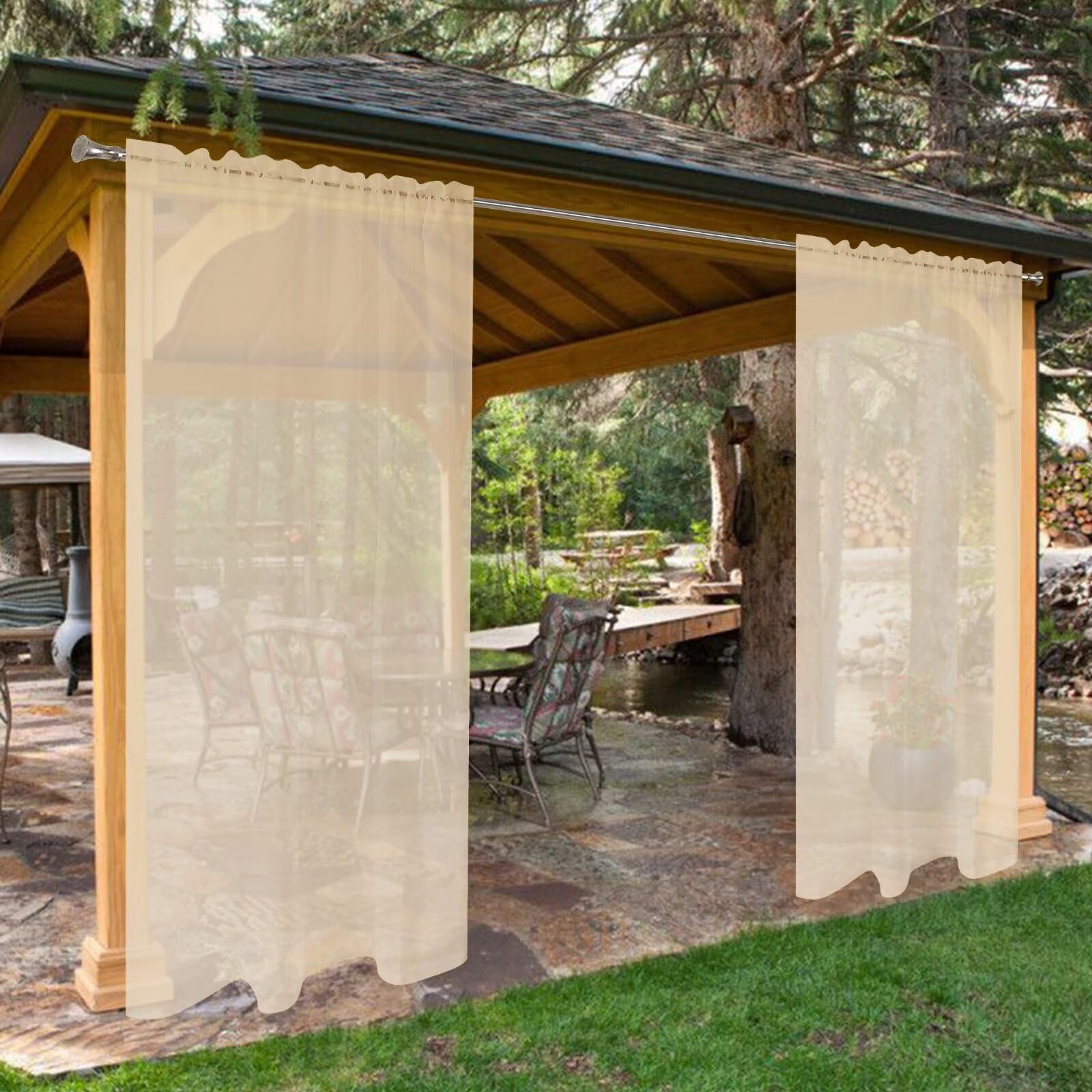SpaceDresser Outdoor Sheer Curtain beige panel front view