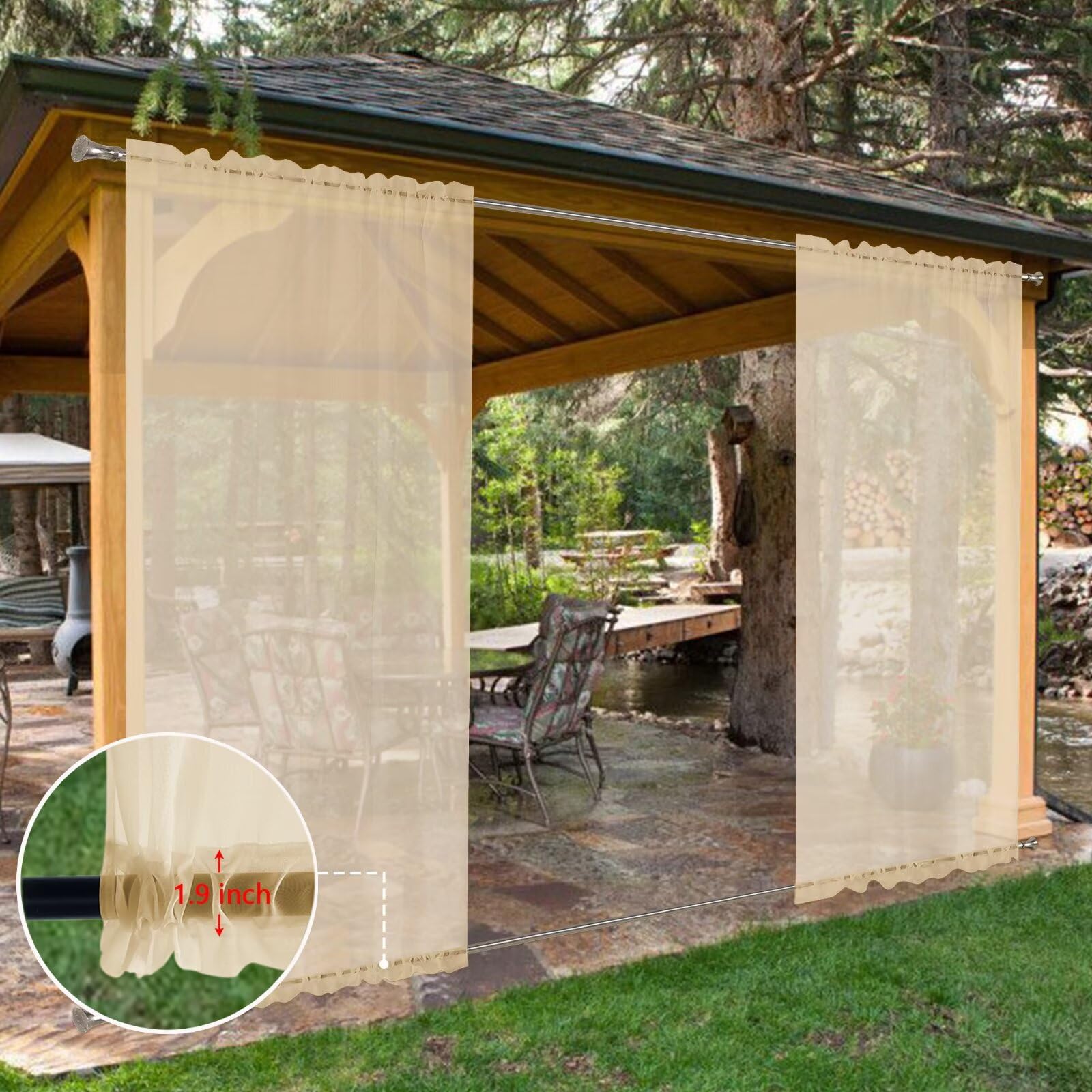 SpaceDresser Outdoor Sheer Curtain on a gazebo