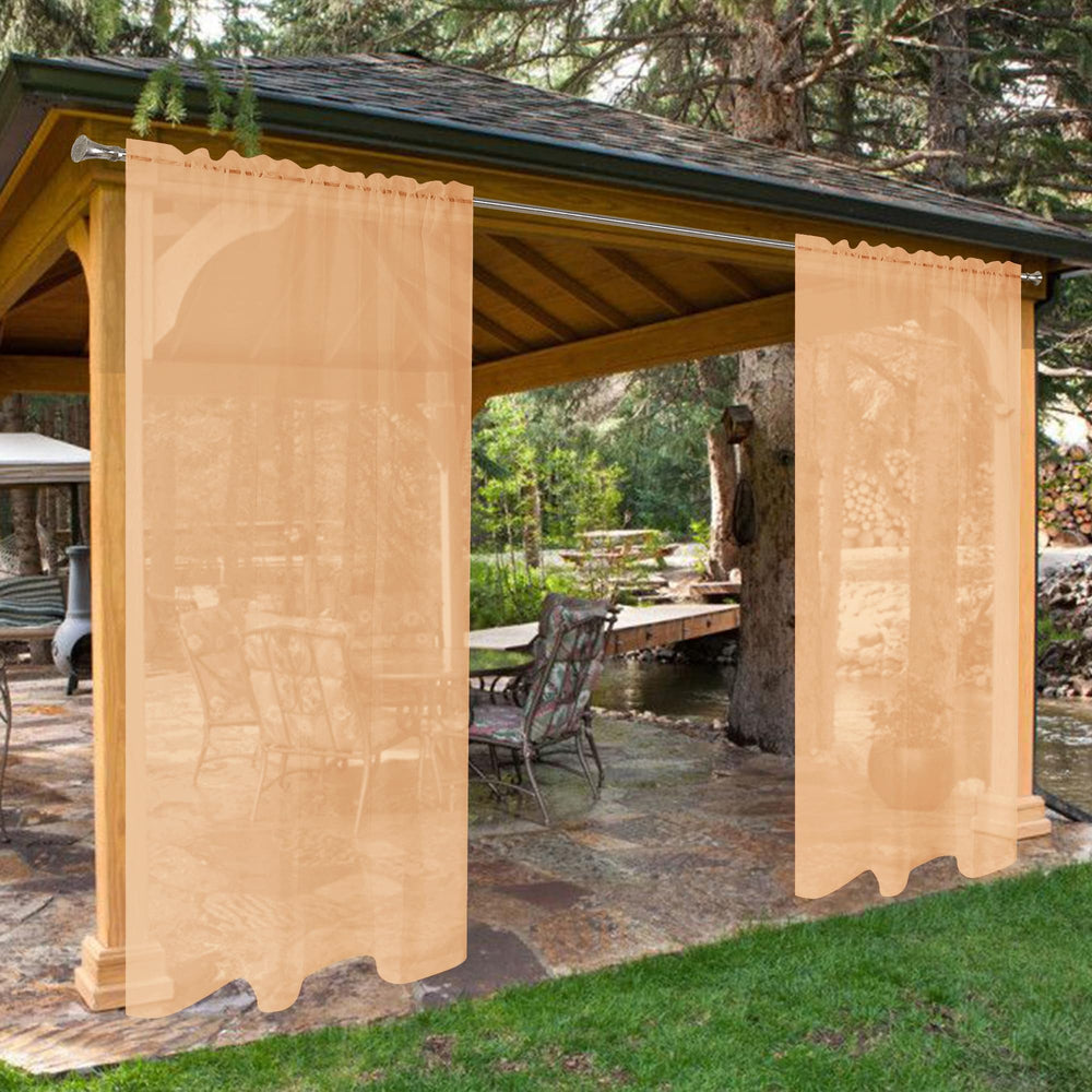 SpaceDresser Outdoor Sheer Curtain panel front view in beige