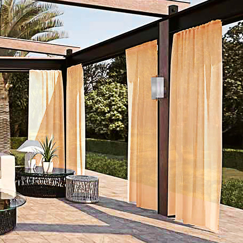 SpaceDresser sheer curtains hanging on a patio