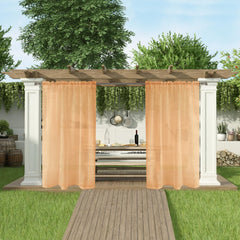 SpaceDresser sheer curtains installed on a pergola