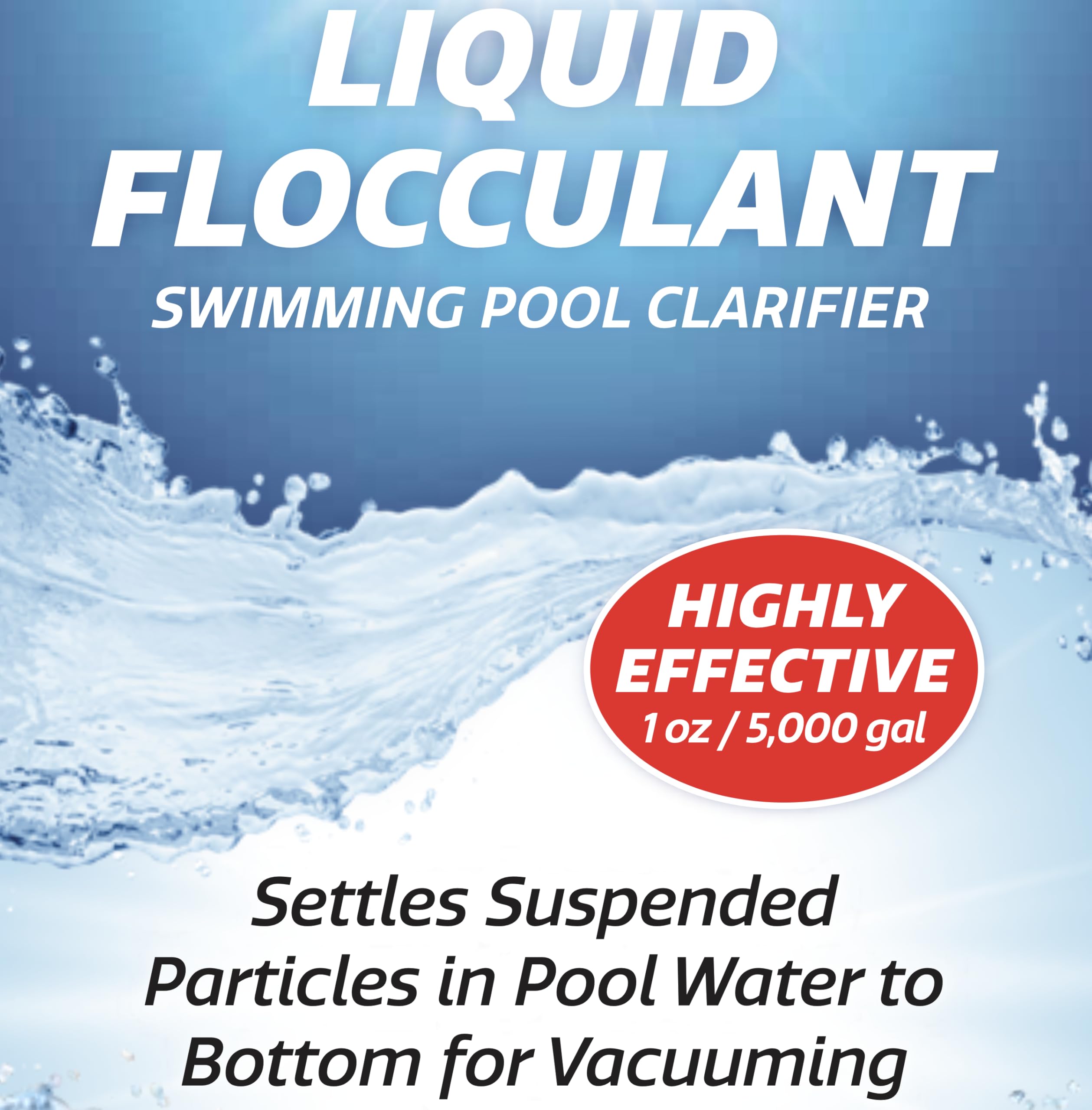 SpaChoice Liquid Flocculant on a table with pool accessories