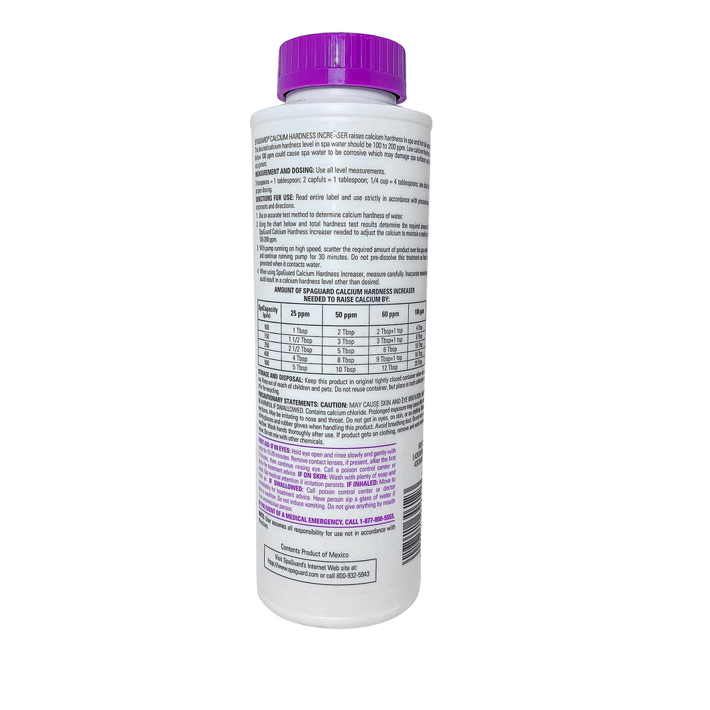 SpaGuard Calcium Hardness Increaser packaging details and usage instructions