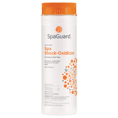 SpaGuard Spa Shock-Oxidizer packaging with white powder