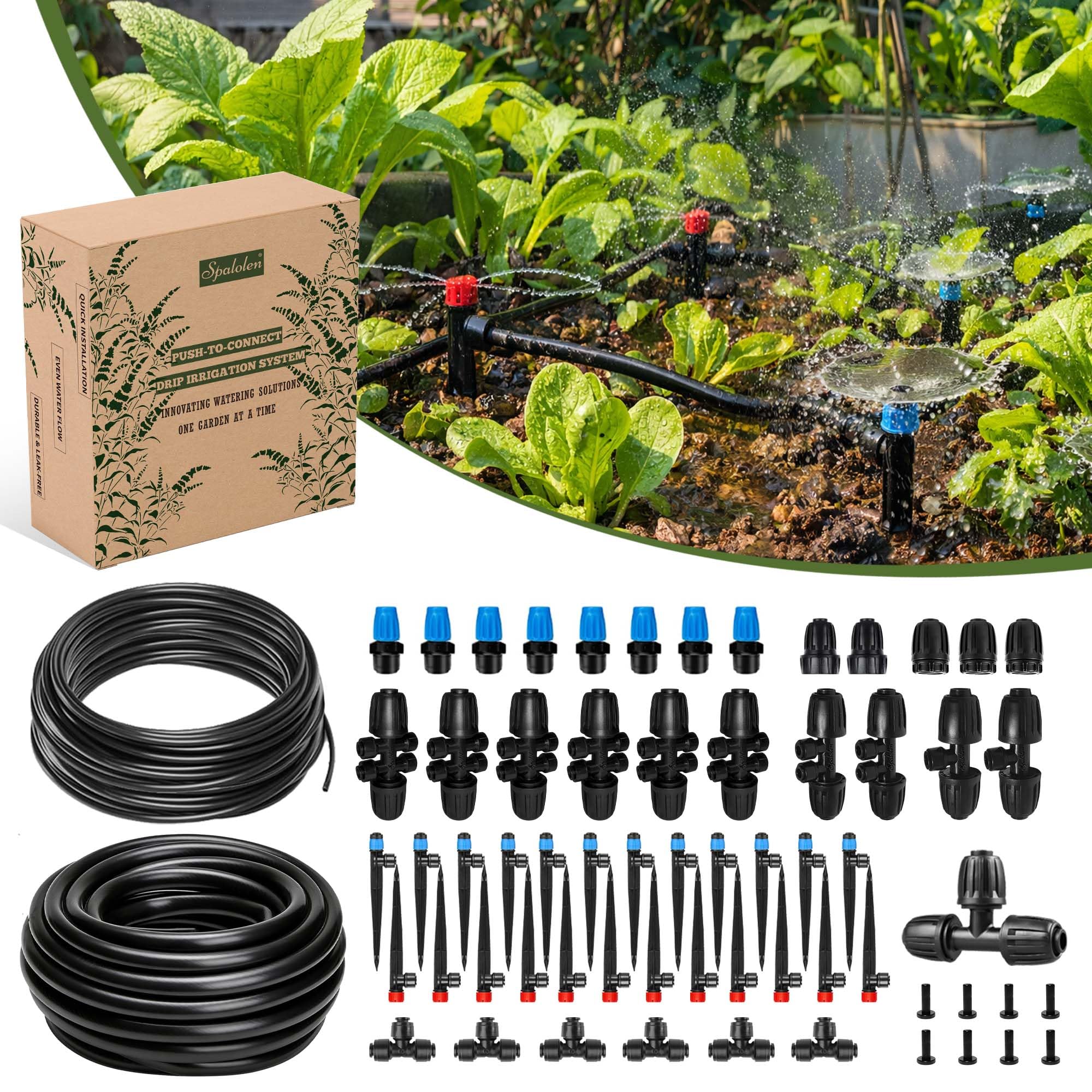 Spalolen Push-to-Connect Drip Irrigation Kit with 50FT mainline