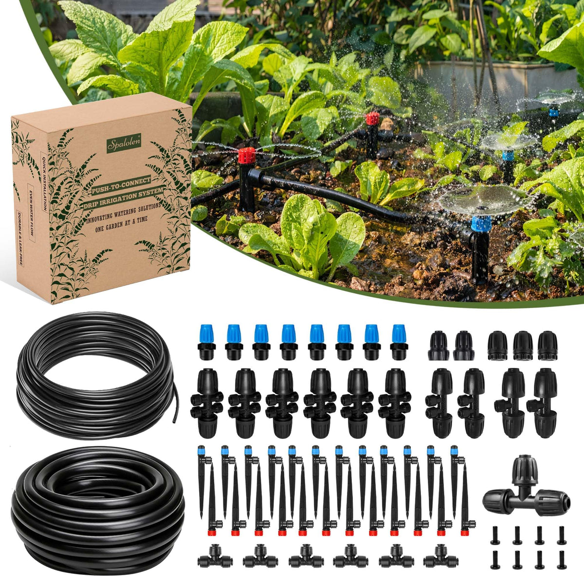 Spalolen Push-to-Connect Drip Irrigation Kit with 50FT mainline