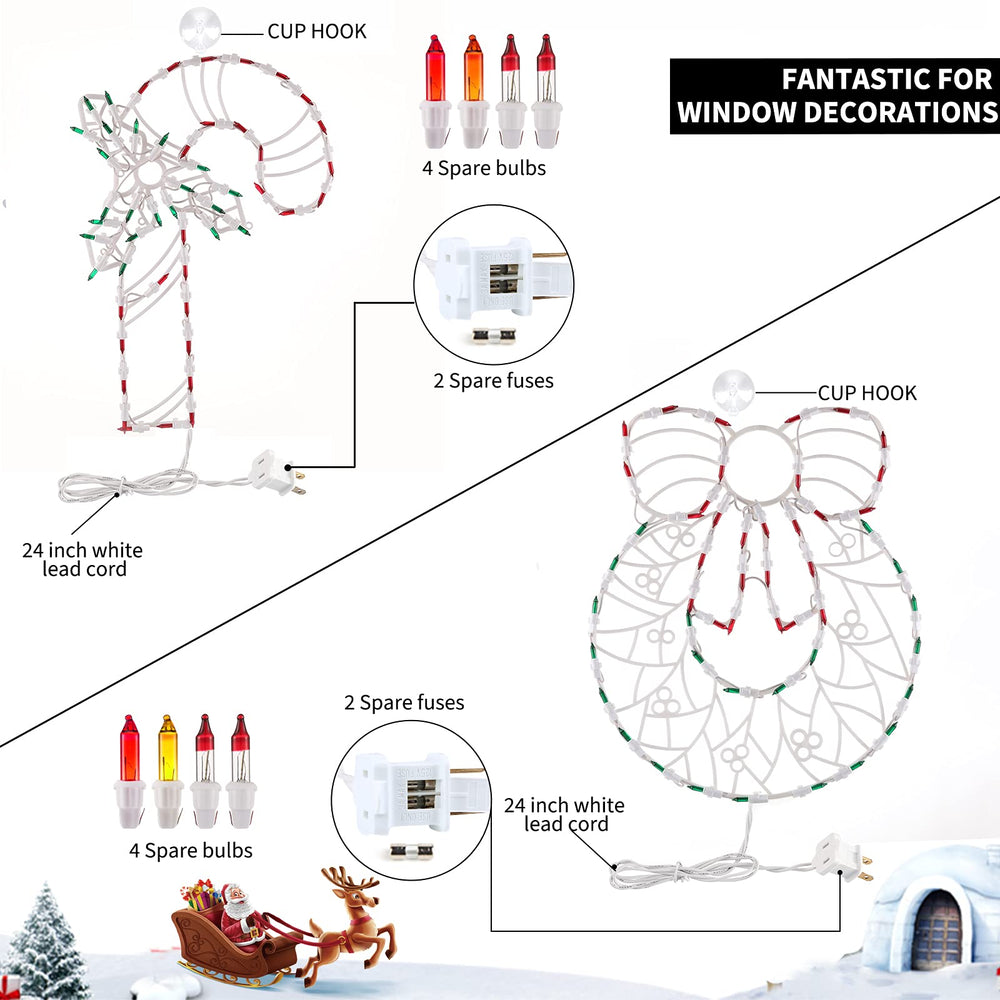 Spare bulbs and fuses included with Minetom Christmas Window Lights