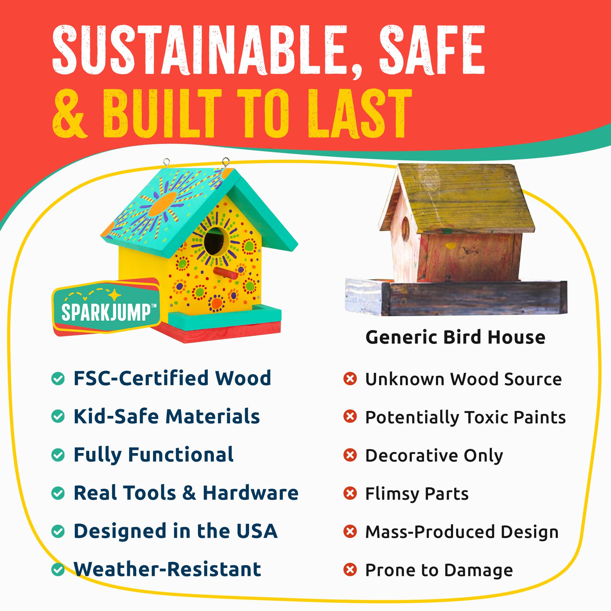 SparkJump Jr Bird House Kit with all components laid out