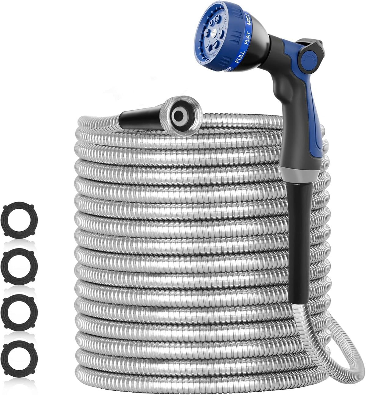SPECILITE 25ft stainless steel garden hose with blue nozzle