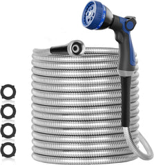 SPECILITE 25ft stainless steel garden hose with blue nozzle