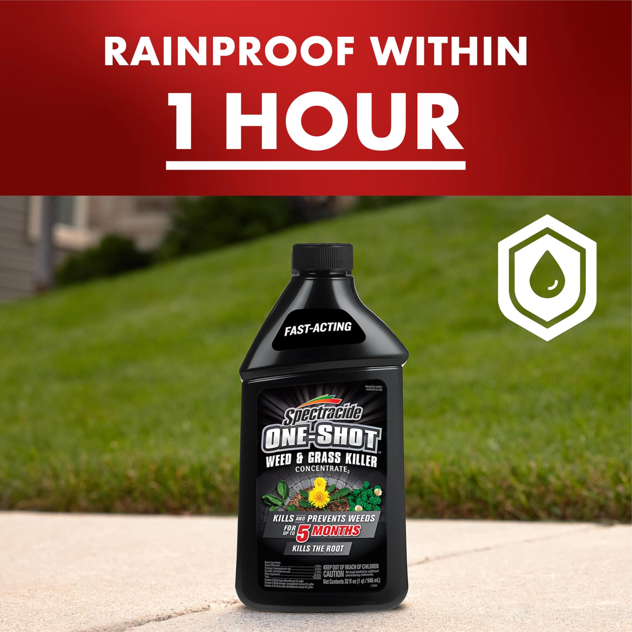 Spectracide One-Shot Weed Killer covering a driveway area