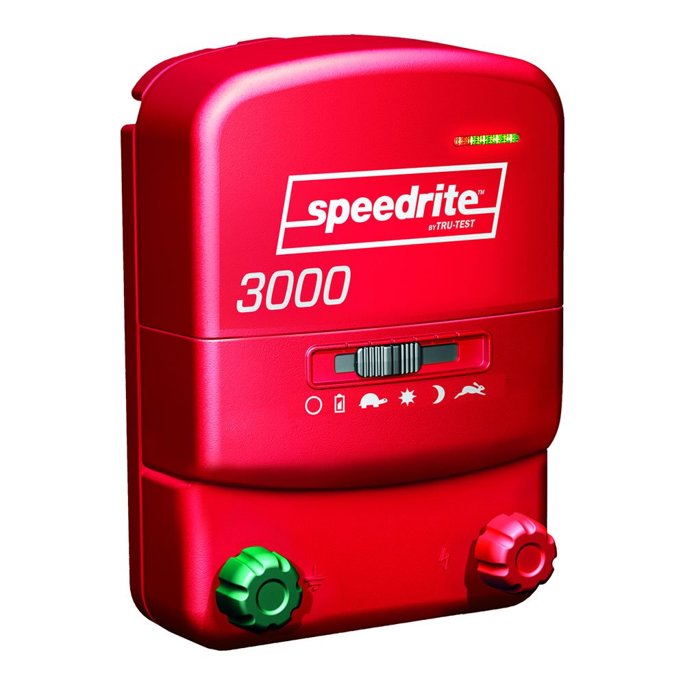 Speedrite 3000 Unigizer electric fence energizer front view in red