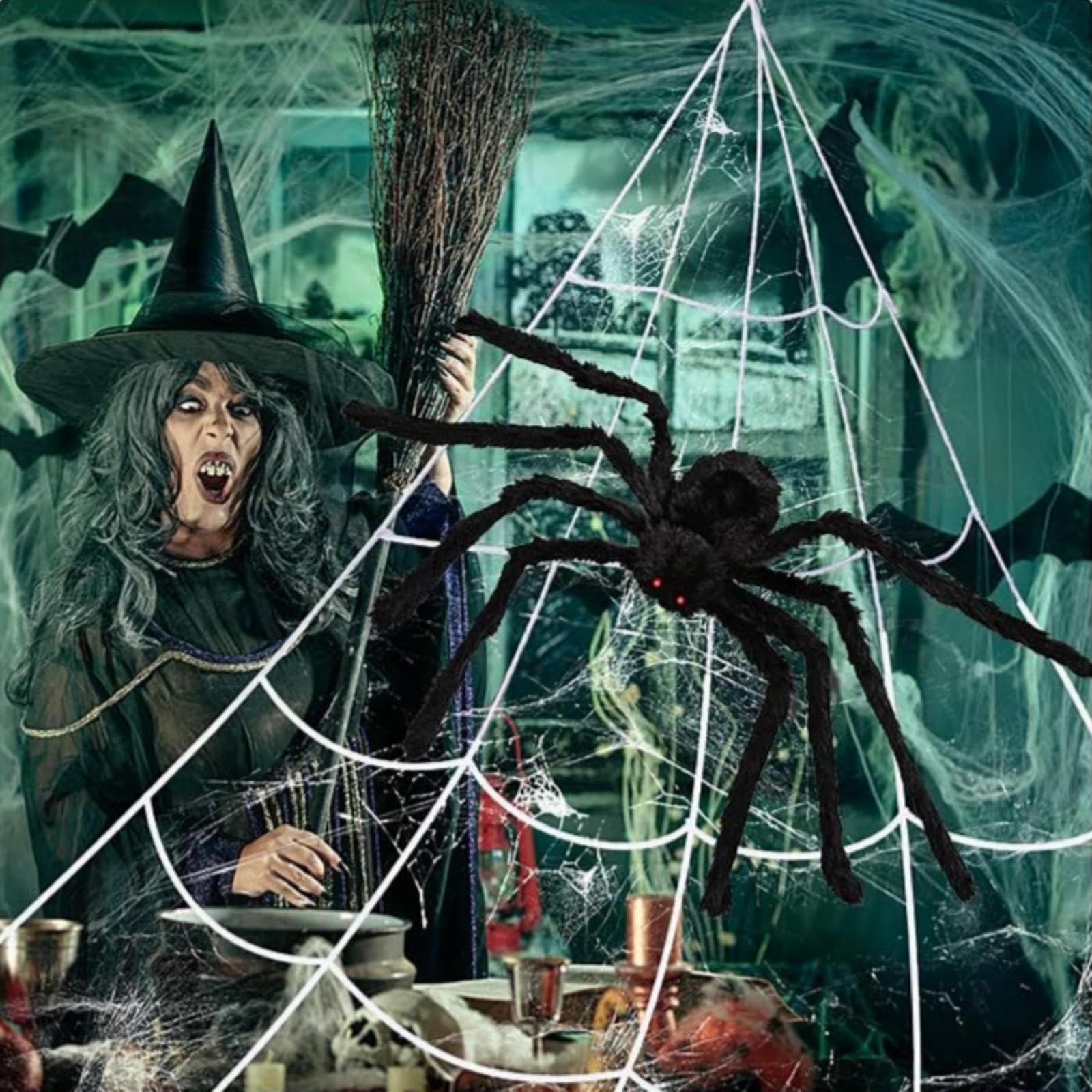 Spider web decoration set including hook and ground nails