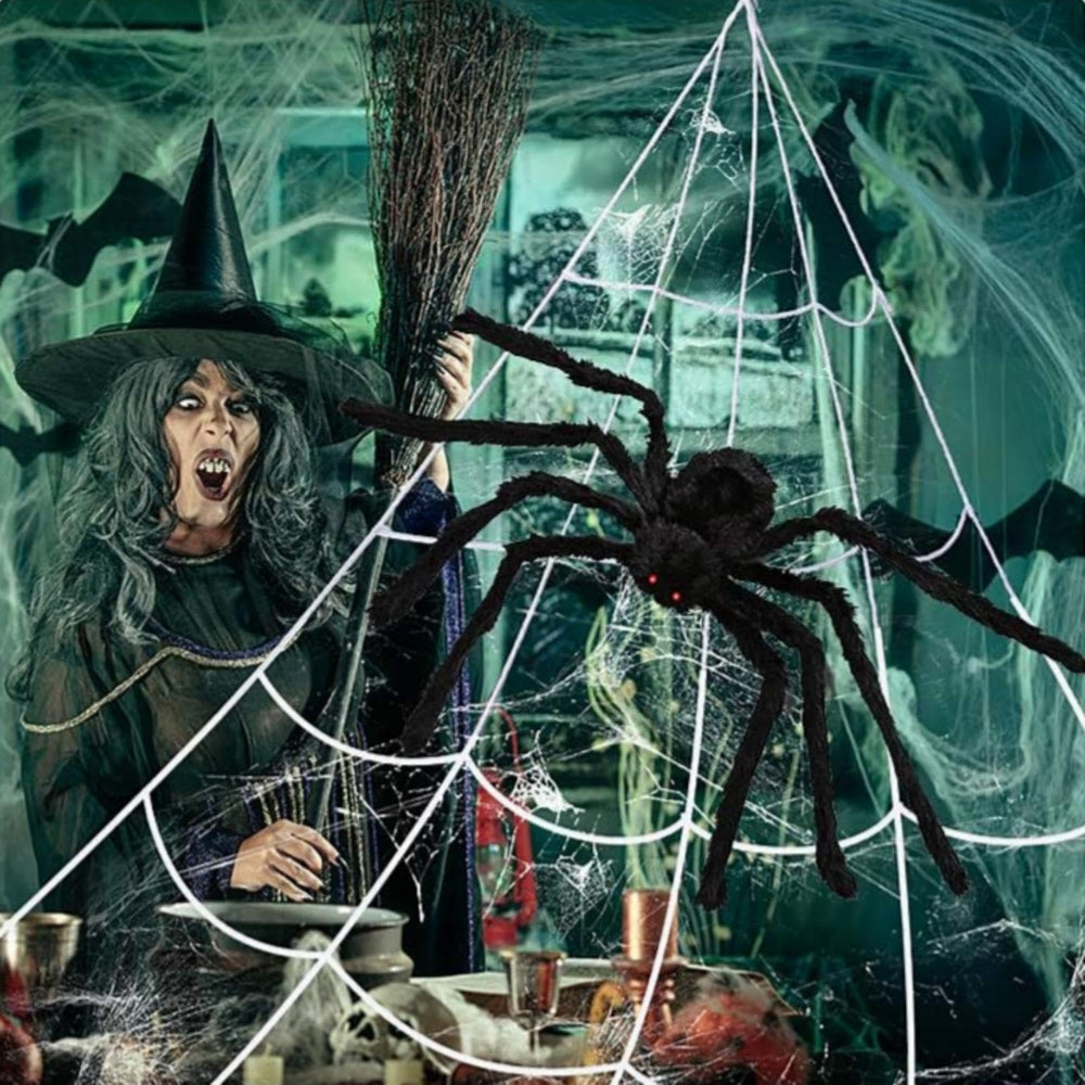 Spider web decoration set including hook and ground nails