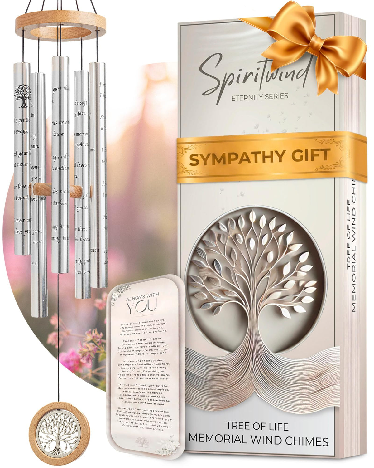 Spiritwind Tree of Life Wind Chimes front view with silver tubes