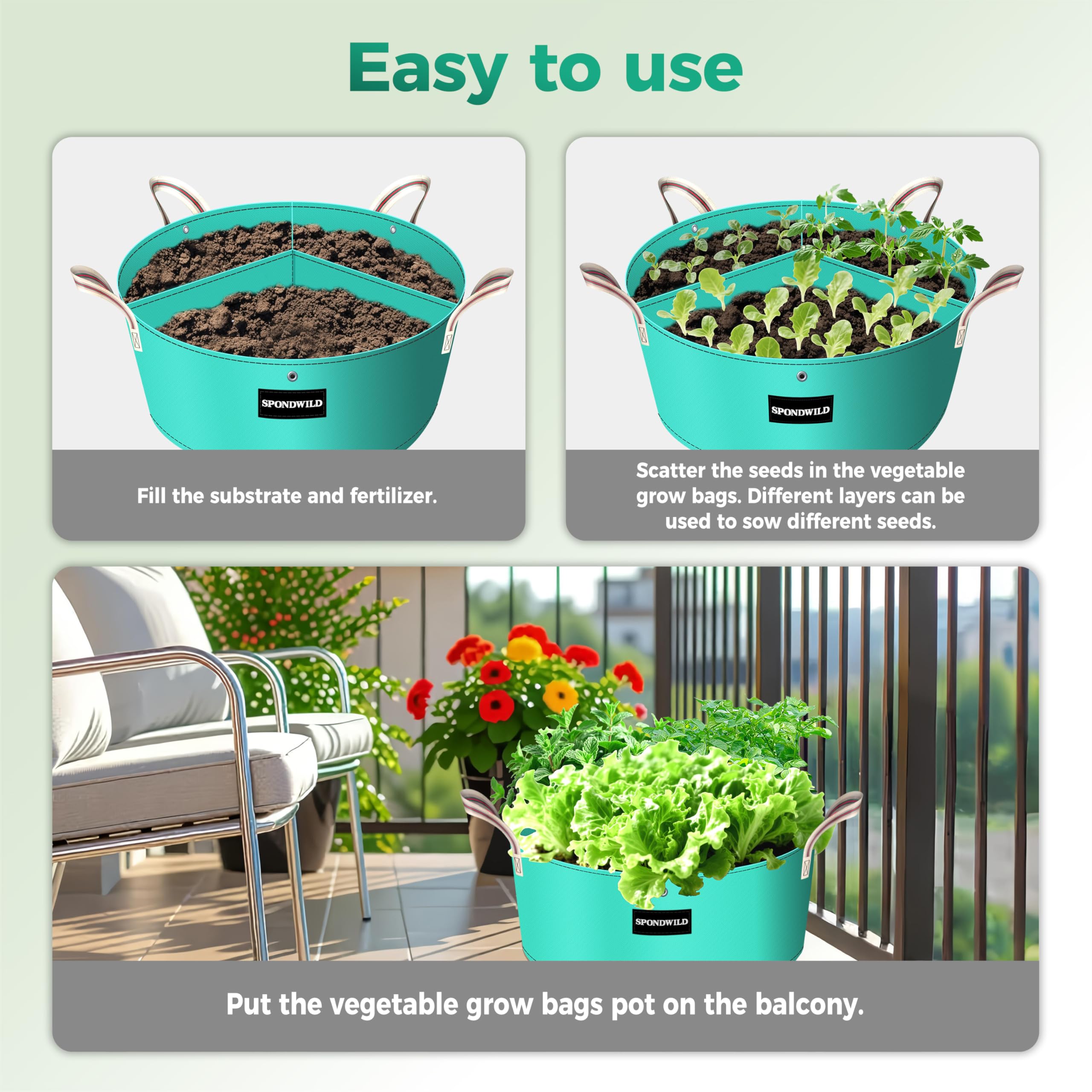 SPONDWILD Grow Bag with vegetables and flowers planted inside
